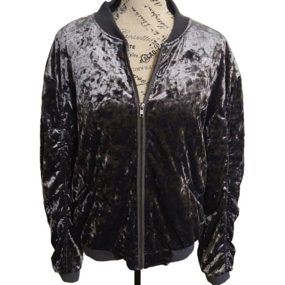 Charlotte russe gray velour Ruched  jacket lrg Y2K Vintage Boho Feminine City
